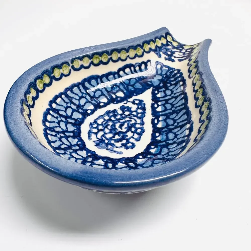 Wiza Boleslawiec Ceramika Polish Pottery Spoon Rest Made in Poland Blue Green